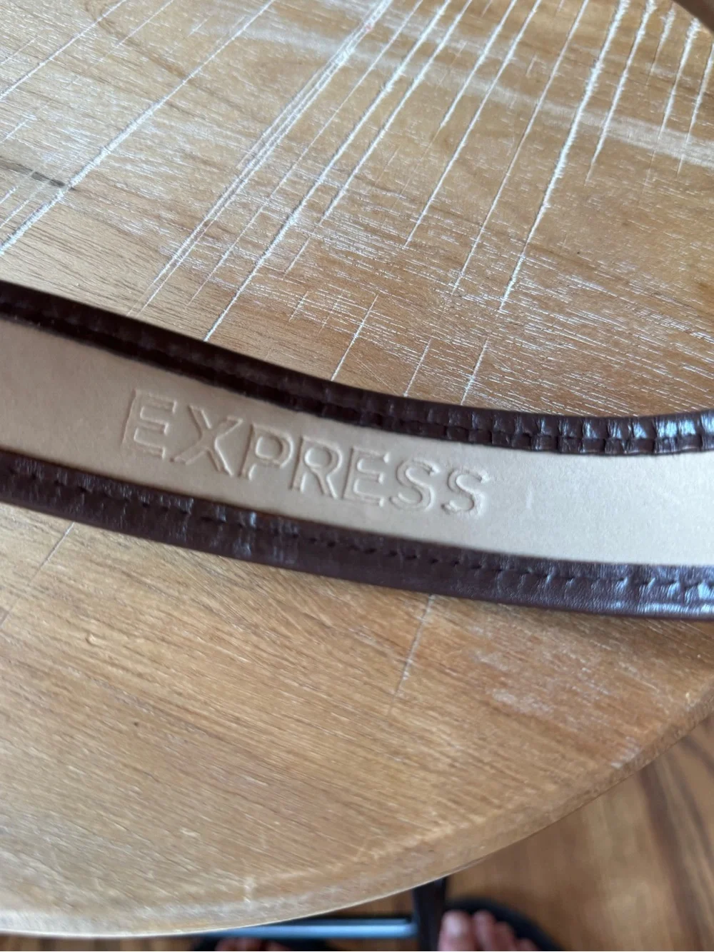 Express Leopard-Print Belt with Brown Trim and Brass Buckle
